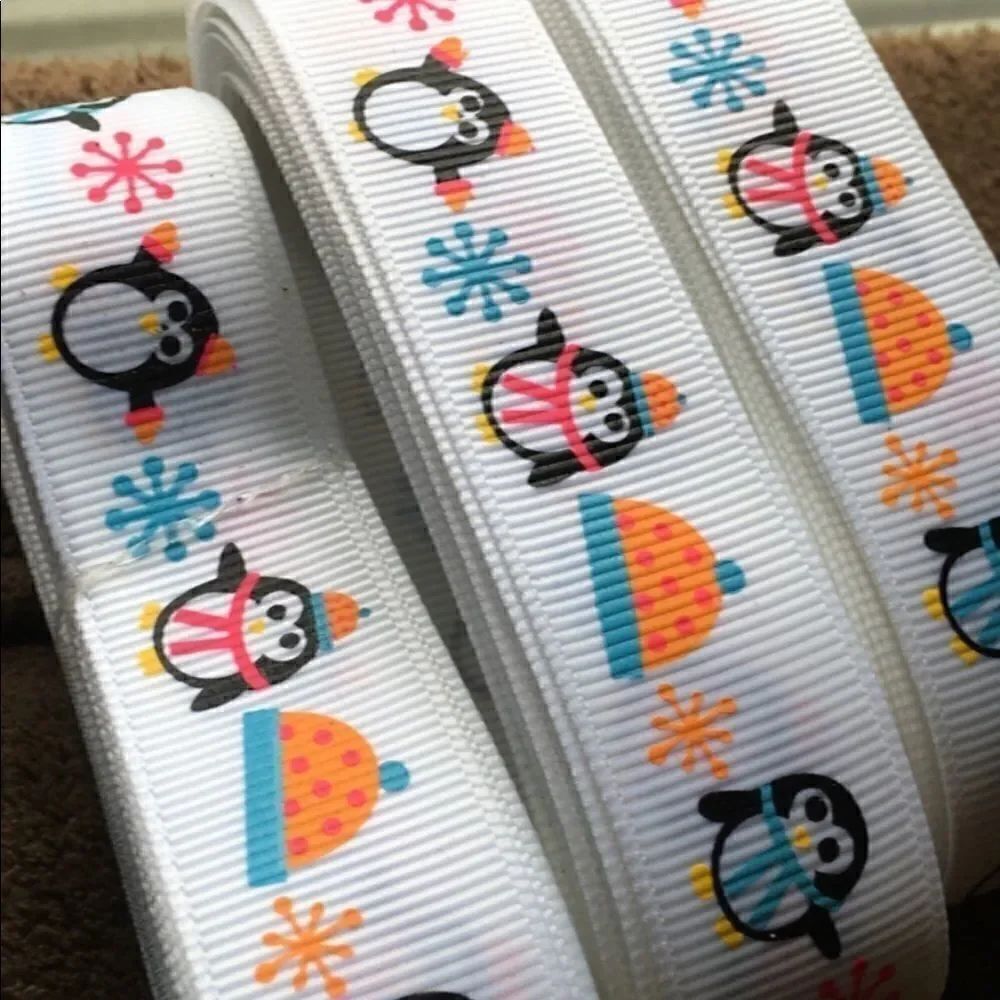 5/$20 grosgrain Ribbon 7/8” 5 yards penguins snow